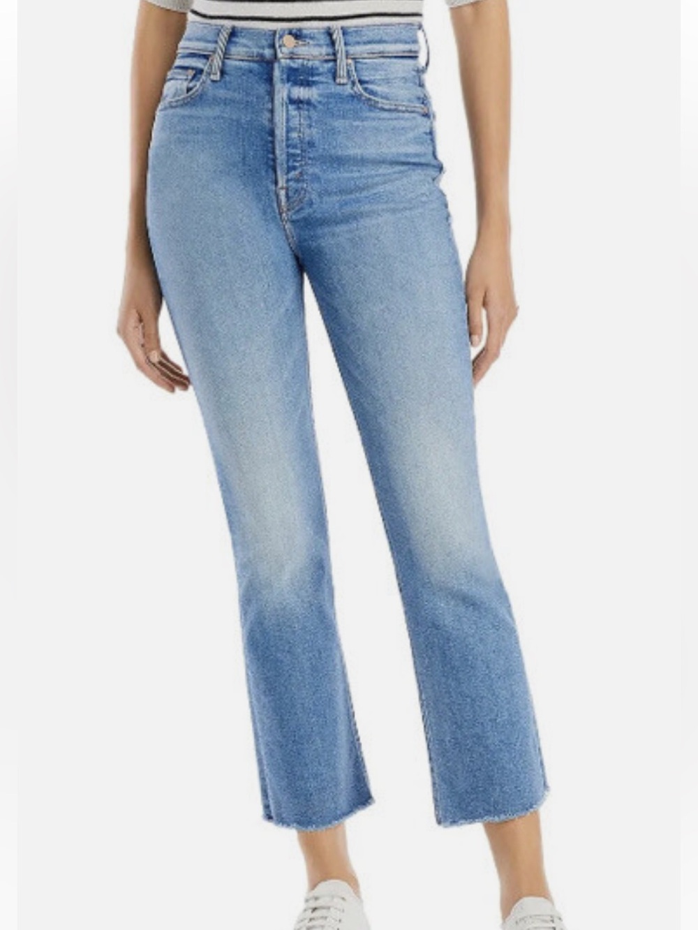 MOTHER Light Blue High-Rise Cropped Jeans Tripper Ankle Fray- wash Je t’aime